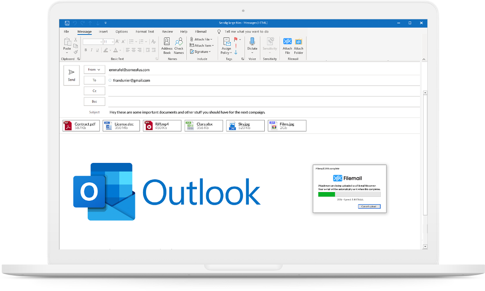 Apuohjelmamme avulla lähetät suuria tiedostoja suoraan Outlookista nopeasti ja turvallisesti